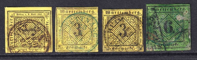 GERMANY WURTTEMBERG COLLECTION LOT CANCELS x4 #1