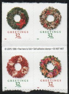 US #3245 - 3248 32c Wreaths Booklet pane, VF OG NH, the rare one,  VERY RARE ...