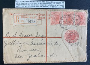 1911 Sydney Australia Postal Stationery Registered cover To Timaru New Zealand