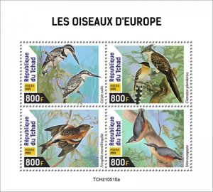 Chad - 2021 Birds of Europe, Kingfisher, Cuckoo - 4 Stamp Sheet - TCH210510a 