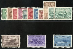 Canada 1942 KGVI War Effort set complete MLH. SG 375-388. Sc 249-262.