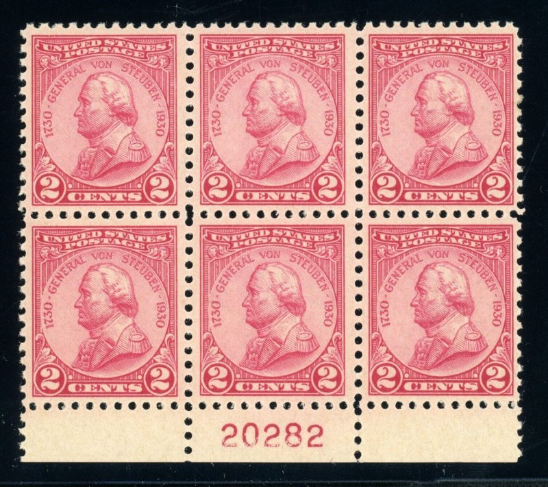 US Stamp #689 Von Steuben 2c - Plate Block of 6 - MNH - CV $25.00