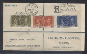 SEYCHELLES   (PP1207B)  1937  KGVI CORONATION ON LOCAL REG FDC