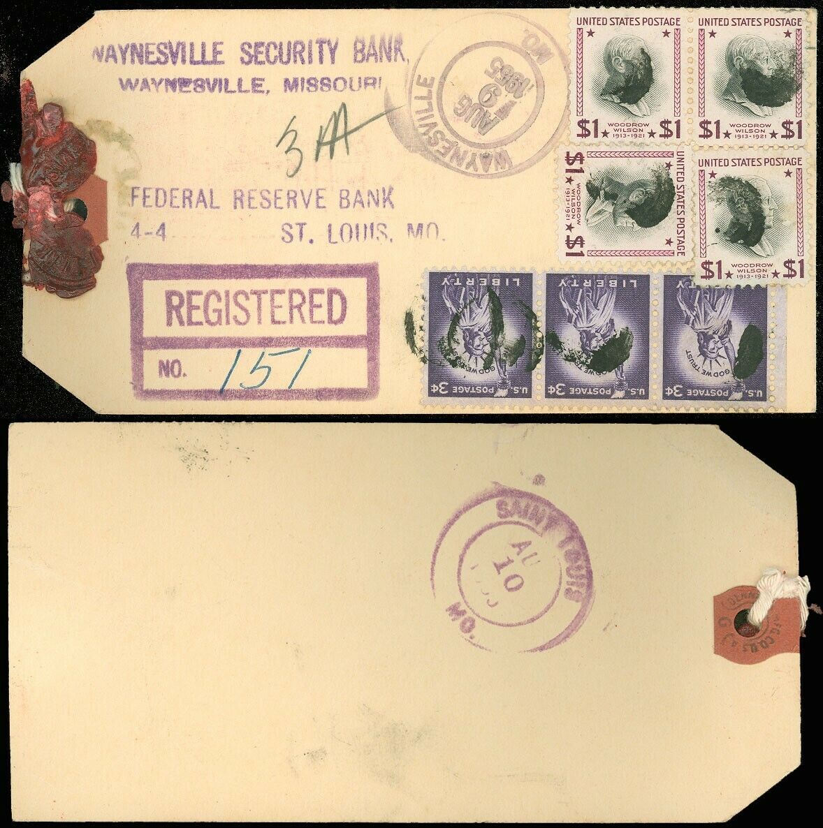 1955 Registered Parcel Tag, Waynesville MO Bank, #832 x4 & #1035's! (DK ...