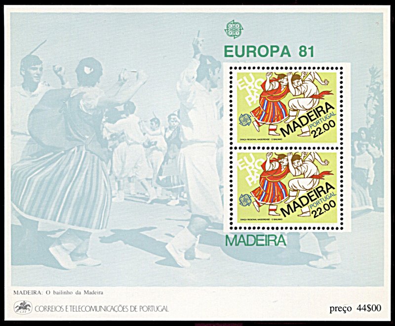 Madeira 74a, MNH, Europa 1981, Folk Dance souvenir sheet