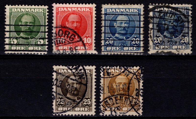 Denmark 1907-12 Frederik VIII Definitives, Part Set incl. 20o shades [Used]