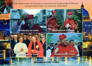 Chad 2014  50th.Anniv.Cardinal Wojtyla 1964-2014 Pope John Paul II Sheetlet (4)