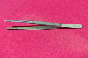 Stamp Tweezers - straight end - 118mm long with sheath