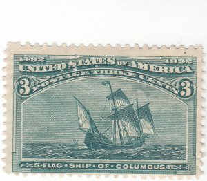 Scott #232 - 3c Green -  Flagship of Columbus - Mint Hinged - $37.00 SCV