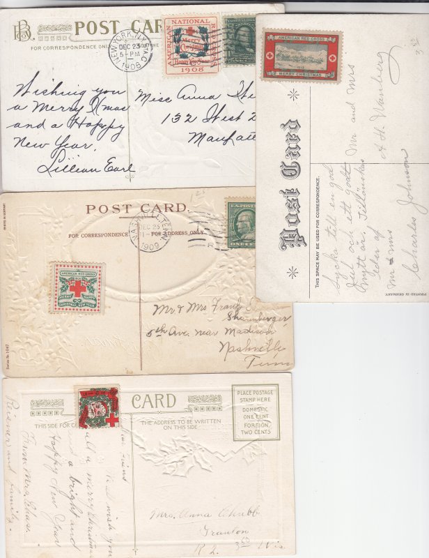 1908-1913, Christmas Seals Used on Post Cards, Grp 7 (S18588)