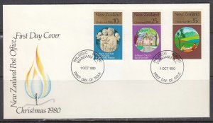 New Zealand Scott 715-7 FDC - Christmas 1980