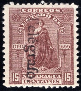 RH69, H69, Type 16,14 - 15c red-brown (reading down), Used - Nicaragua Telegraph