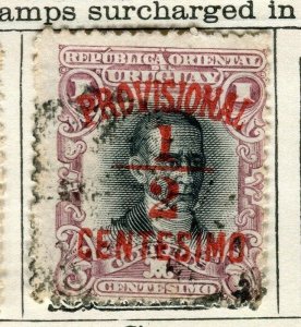 URUGUAY;  1898 early Provisional surcharged issue 1/2c. used value
