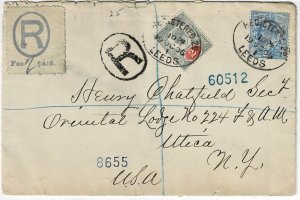 Great Britain 1906 Leeds cancel on registered cover to the U.S.
