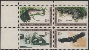 SC#1427-30 8¢ Wildlife Conservation Issue Plate Block: UL #33062 (1971) MNH