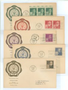 US 889-893 1940 Inventors (part of the famous American series) set of five addressed first day covers with matching rice cachets