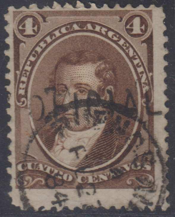 ARGENTINA 1884 OFFICIAL Sc O25 BROKEN O IN OFICIAL USED BY BUENOS AIRES Cds 