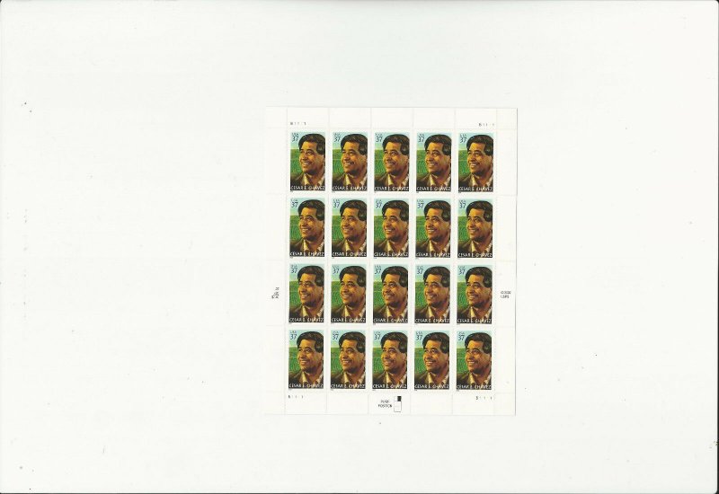 US Stamps/Postage/Sheet Sc #3781 Cesar Chavez-labor activist MNH F-VF OG FV 7.40 