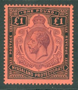 SG 98 Nyasaland 1913. £1 purple & black, watermark multiple crown. Lightly...