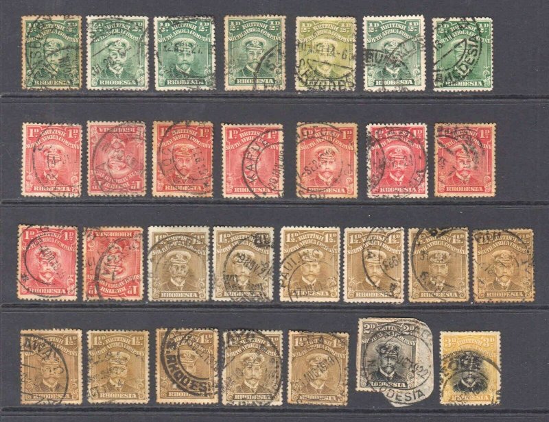 RHODESIA 119//124 SELECT CANCELS COLLECTION LOT $95 MINIMUM SCV 29 STAMPS