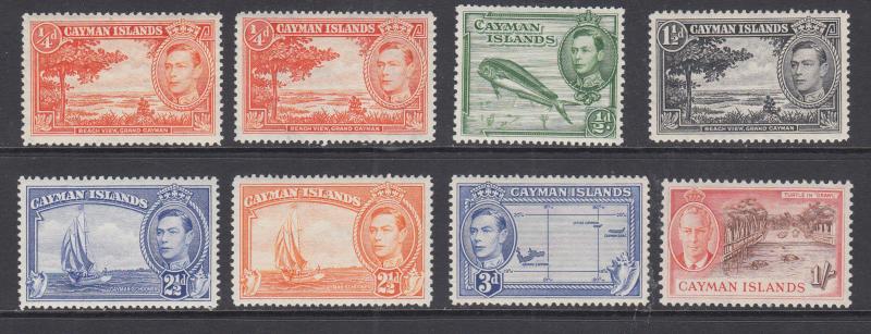 Cayman Islands Sc 100/131 MLH. 1938-1950 KGVI Pictorials, 8 different, fresh