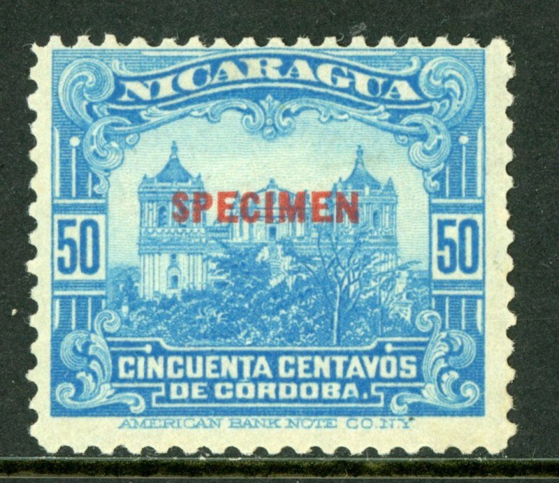 Nicaragua 1914 Cathedral 50¢ Light Blue SPECIMEN  Mint M466