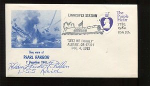 Rear Admiral Harold Frederick Pullen USS Reid Pearl Harbor Signed Cover LV6405