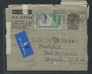 BERMUDA (P0912B) 1951 KGVI 6D AERIGRAMME UPRATED PEROT 6D TO USA 1951