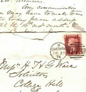 GB Cover Chatham *Royal Dockyard* Historic Letter Penny Red 1874 NN104 