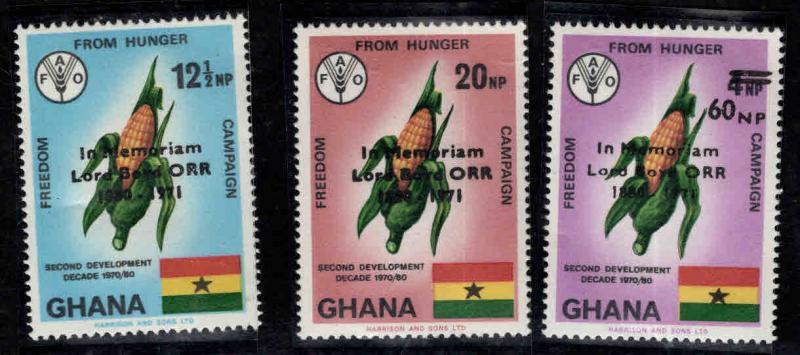 GHANA, Scott 418-420, MNH**Overprinted surcharged FAO set