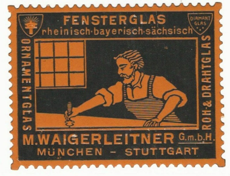 M. Waigerleitner, Window Glass, Munich & Stuttgart, Germany, Early Poster Stamp