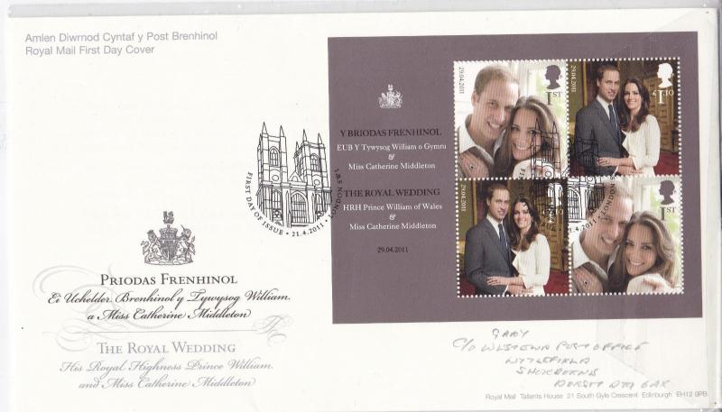 GB 2011 Royal Wedding Minisheet FDC London SW1 CDS with enclosure Still in Pack