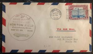 1929 Columbus OH USA Airmail Cover Norton Field Army Maneuvers Zeppelin