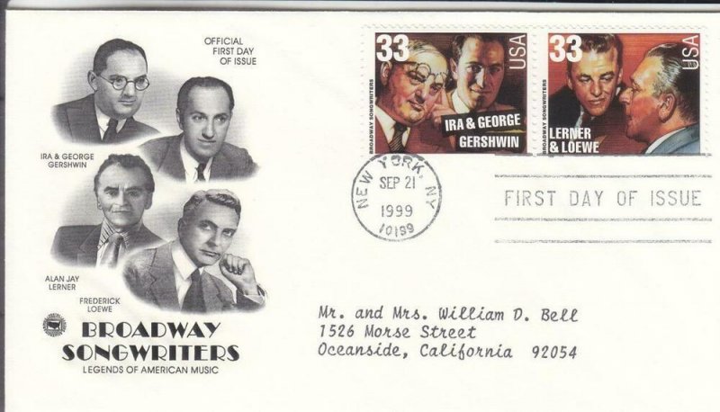 1999,Broadway Songwriters-Gershwin, Lerner & Loewe, PCS, FDC (E7820)