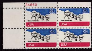 United States 1974  26cent Mt.Rushmore Plate Number Block. VF/NH