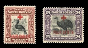 North Borneo #B40-41 Cat$19, 1918 Red Cross, 16c and 24c, hinged