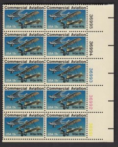 1976 Commercial Aviation Plate Block of 10 13c Postage Stamps, Sc#1684, MNH, OG