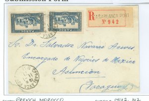 French Morocco 141/142 1939 Registered Casablaca-Tangier-Gibraltar-Lisbon-Asconcion. Opened 3 sides