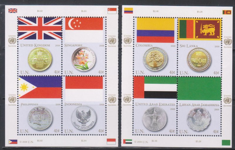 United Nations - New York, Flags & Coins (SC# 953a-953h) MNH SET