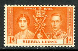 SIERRA LEONE 1937 1d KGVI CORONATION Issue Sc 170 MH