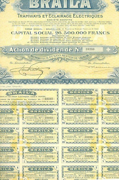 CAR- ELECTRIC TRAMWAYS STOCK CERTIFICATE.