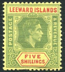 LEEWARD ISLANDS-1943 5/- Green & Red/Yellow Sg 112b LIGHTLY MOUNTED MINT V24688