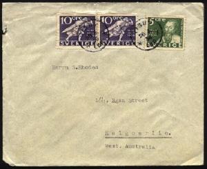 SWEDEN 1936 25ore rate cvoer Wisby to West Australia......................98455W