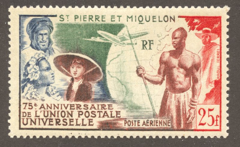 St Pierre & Miquelon Scott C18 Unused VLHOG - 1949 UPU Issue - SCV $20.00