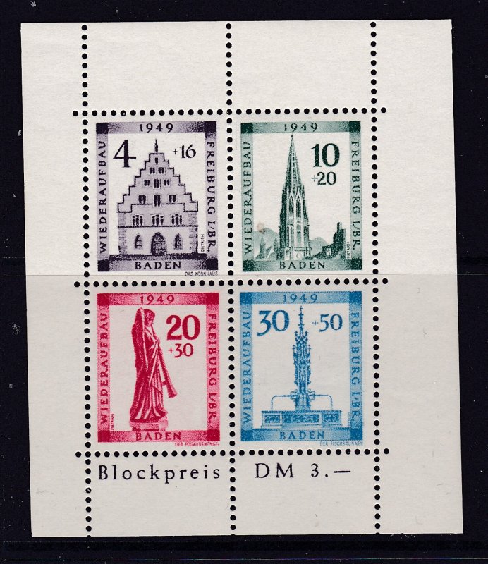 Germany French Zone Baden a 1949 Freiburg mini sheet UHM