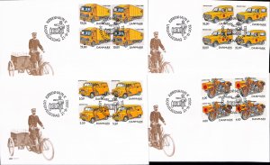 Denmark Danmark Scott 1230-1233 FDC block of 4,  historic postal vehicles truck