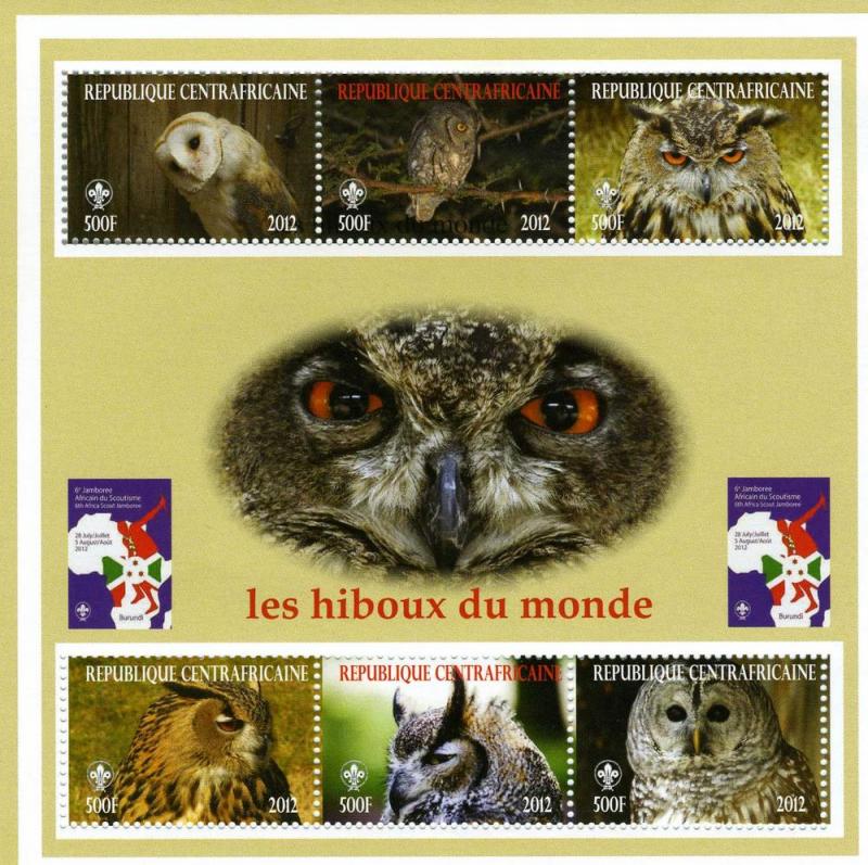 Central African Republic 2012 OWLS Sheet Perforated Mint (NH)