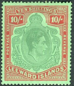 LEEWARD ISLANDS-1938-51 10/- Bluish Green & Deep Red/Green. Mounted mint Sg 113