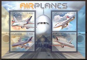 UGANDA 2012 AIRCRAFT SHEETLET MNH