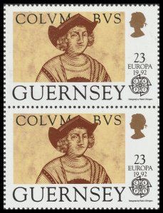 Guernsey 556 Christopher Columbus Portrait 23p vert pair MNH 1992